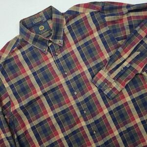Viyella Mens 17.5 XL Button Down Shirt‎ Wool Cotton Oxford Flannel Plaid Preppy